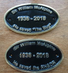 Sir William McAlpine commemorative plates fixed to The Bug